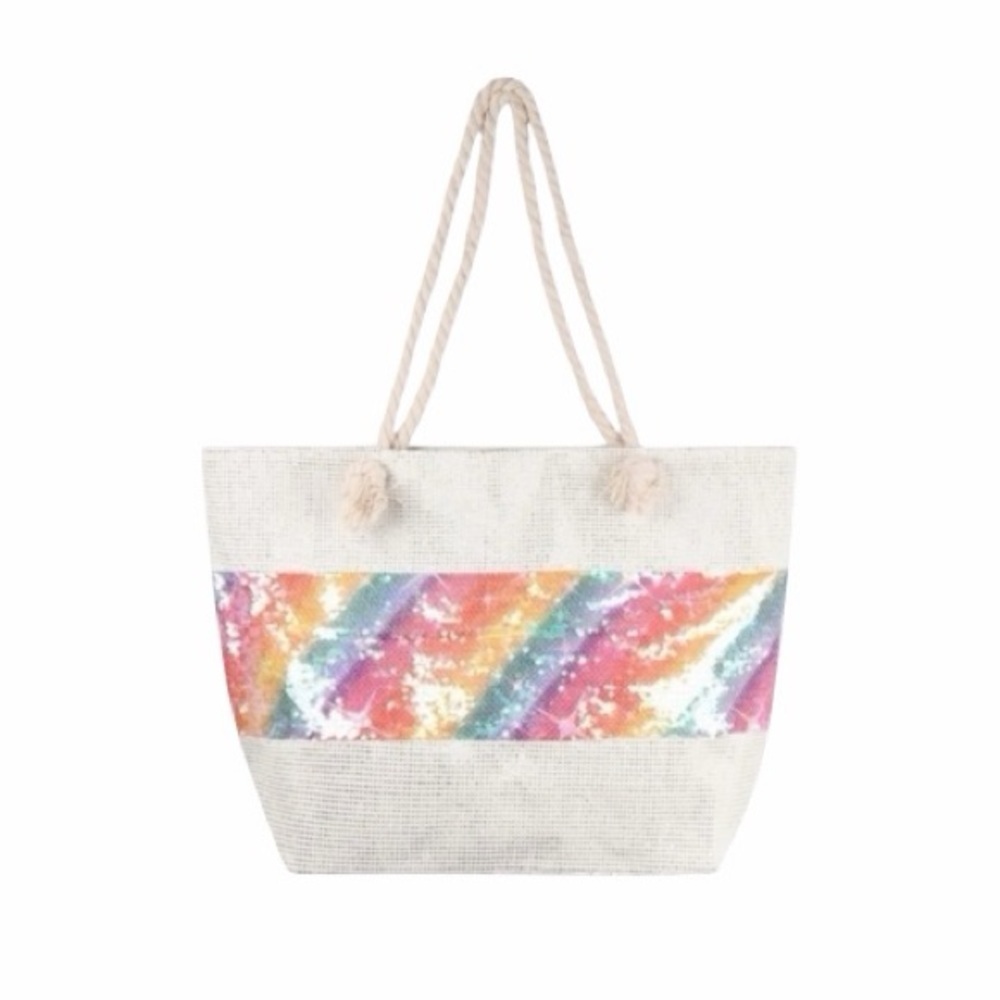 Rainbow Sequin Glitter Travel/Beach Tote Bag NWT
